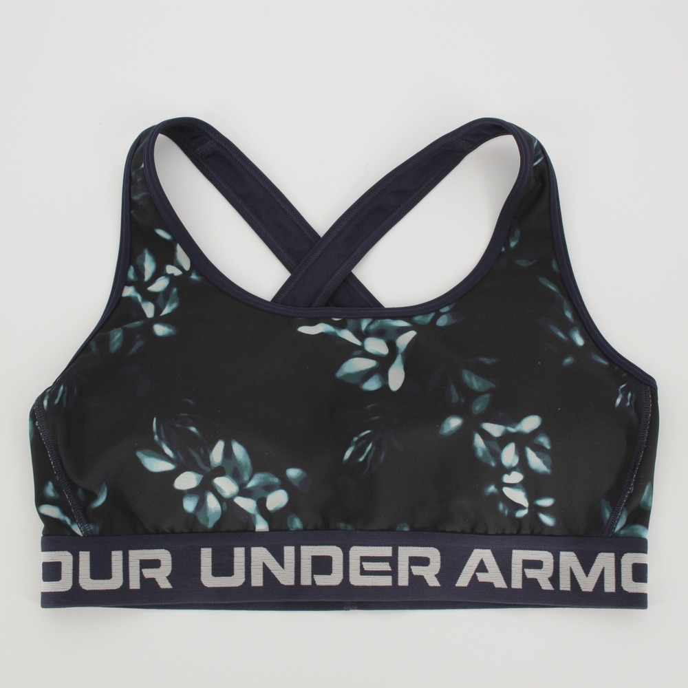 Under Armour Women's Black Floral Crossback Mid Impact Sports Bra Size L